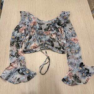 For Love And Lemons Floral Ruffle Blouse - Blue and Pink